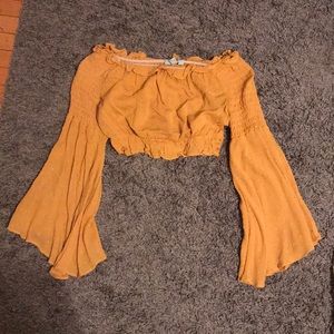 Mustard off the shoulder crop